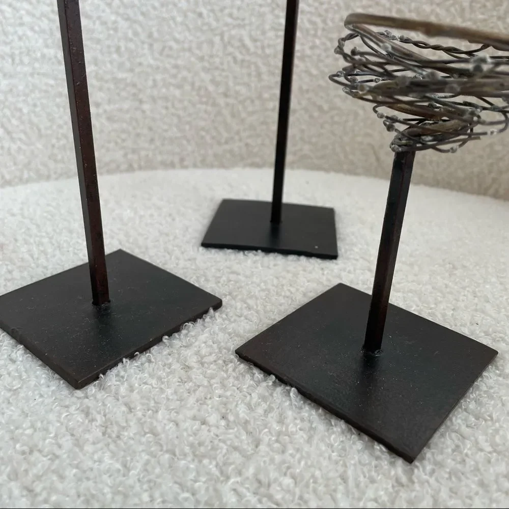 Set of 3 Tiered Wire Spun Candle Holders Votive Tea Light Size